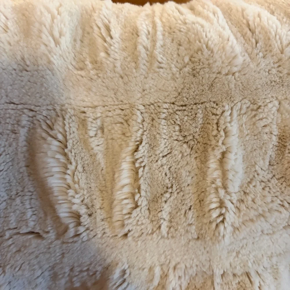 Pottery Barn 18” Square Faux Fur Ruched Ivory Pillow Cover